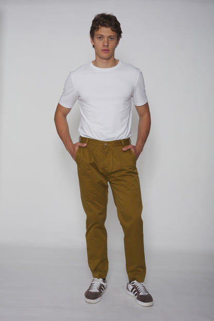 Pantalon chino en toile de coton vert olive