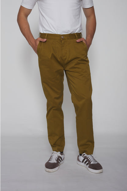 Pantalon chino en toile de coton vert olive