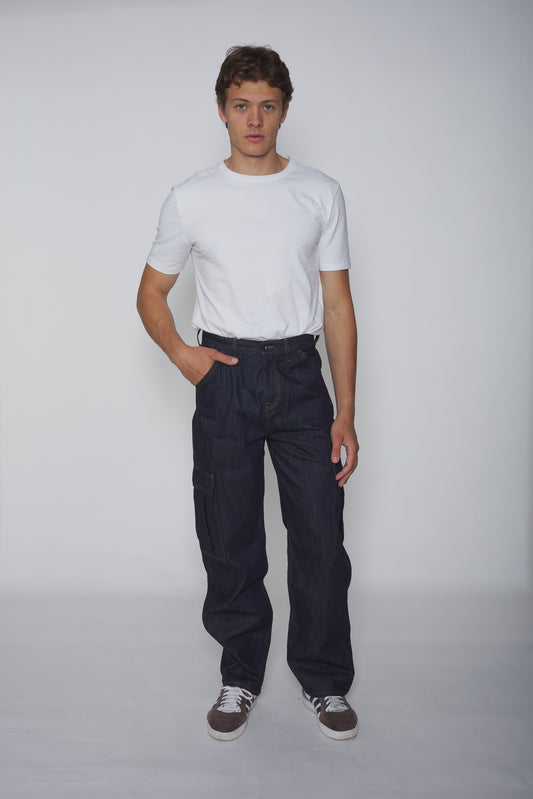 pantalon cargo jean bleu