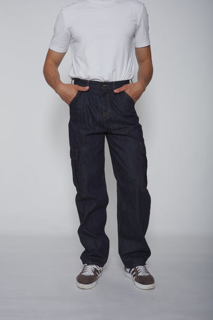 pantalon cargo jean bleu