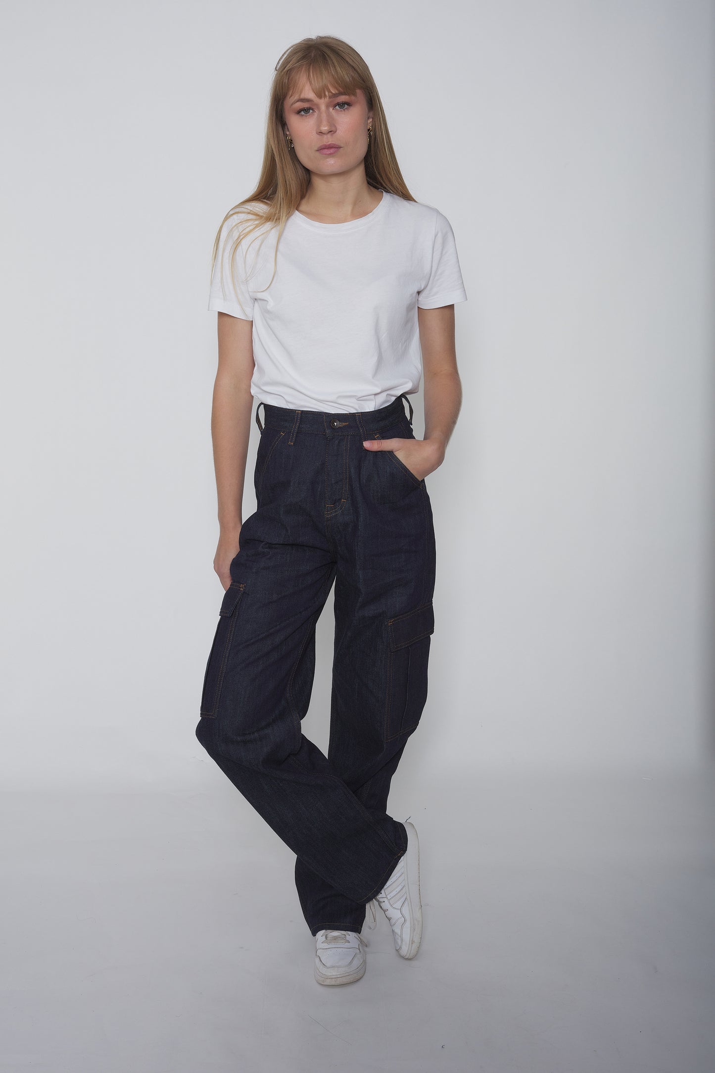 pantalon cargo jean bleu- brut