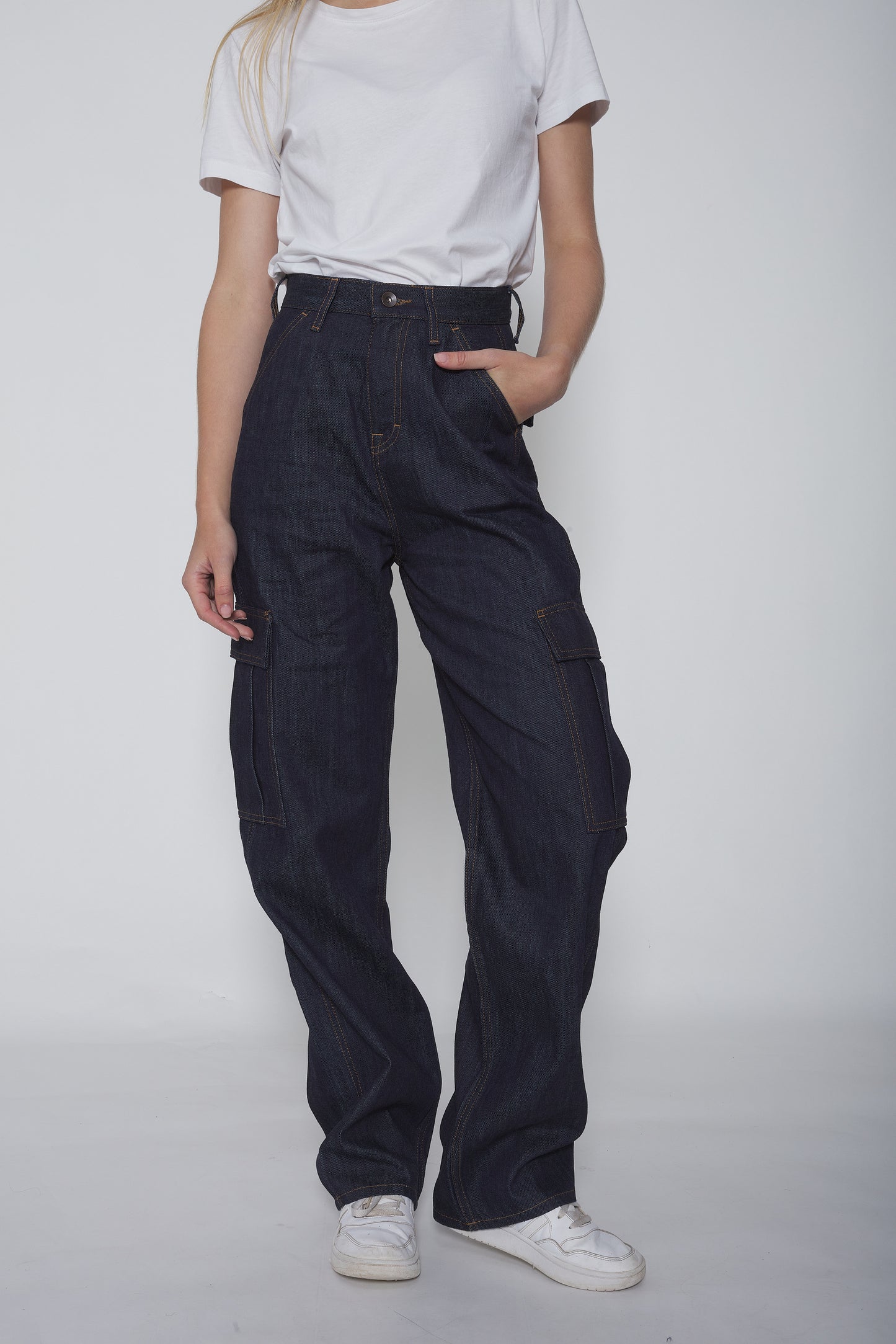 pantalon cargo jean bleu- brut