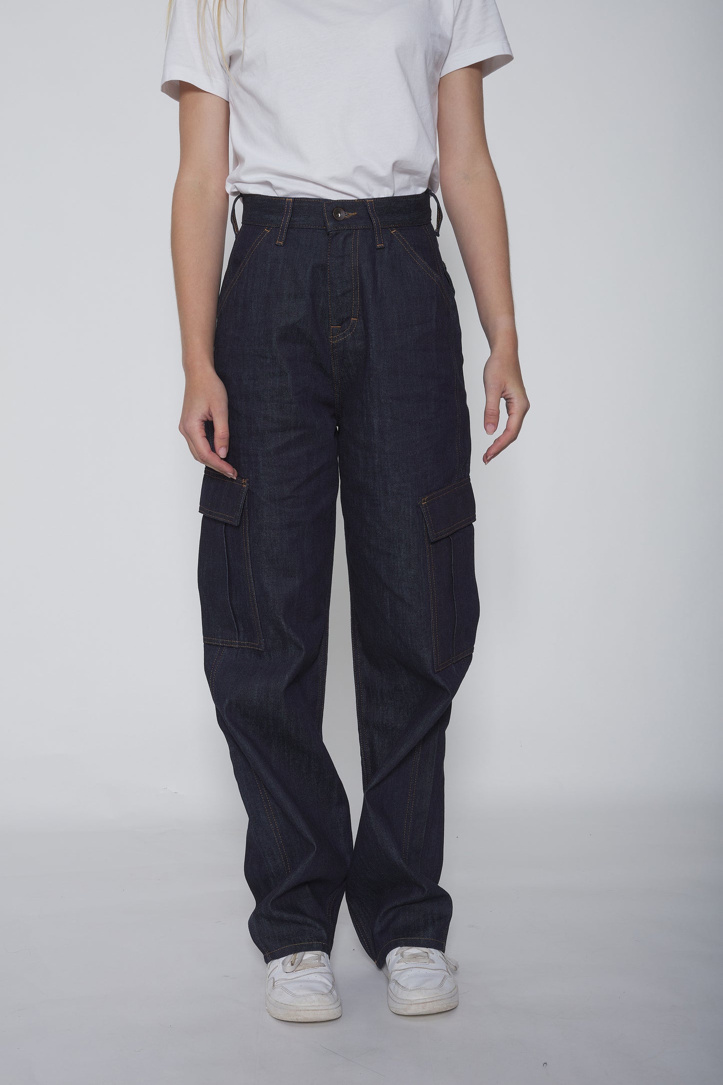 pantalon cargo jean bleu- brut