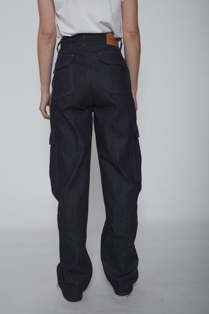 pantalon cargo jean bleu- brut