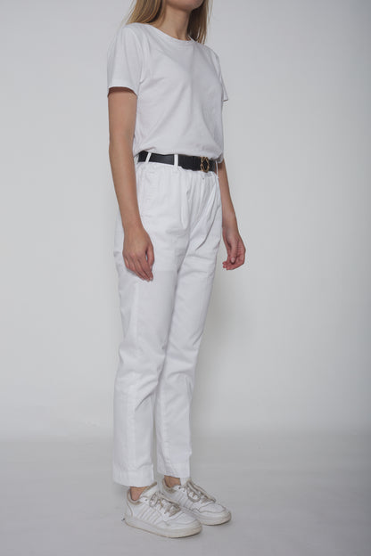 Pantalon à pinces en toile de coton blanc