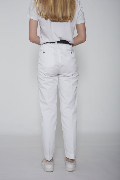 Pantalon à pinces en toile de coton blanc