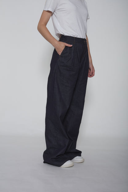 Pantalon wide leg à pinces denim 'jeans"  bleu brut