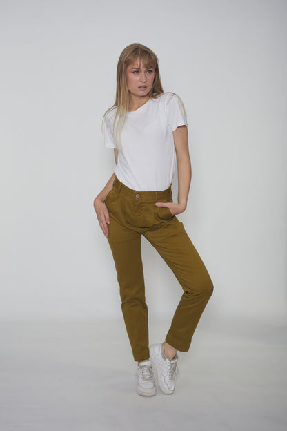 Pantalon à pinces en toile de coton vert olive