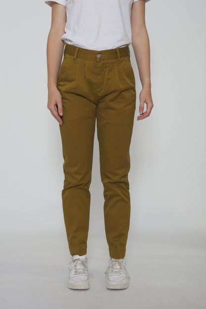 Pantalon à pinces en toile de coton vert olive