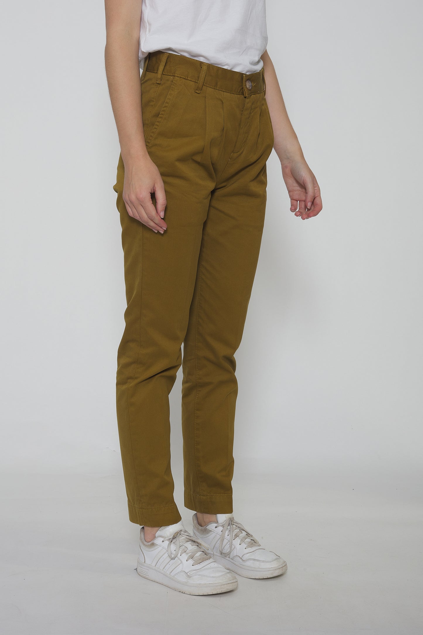 Pantalon à pinces en toile de coton vert olive