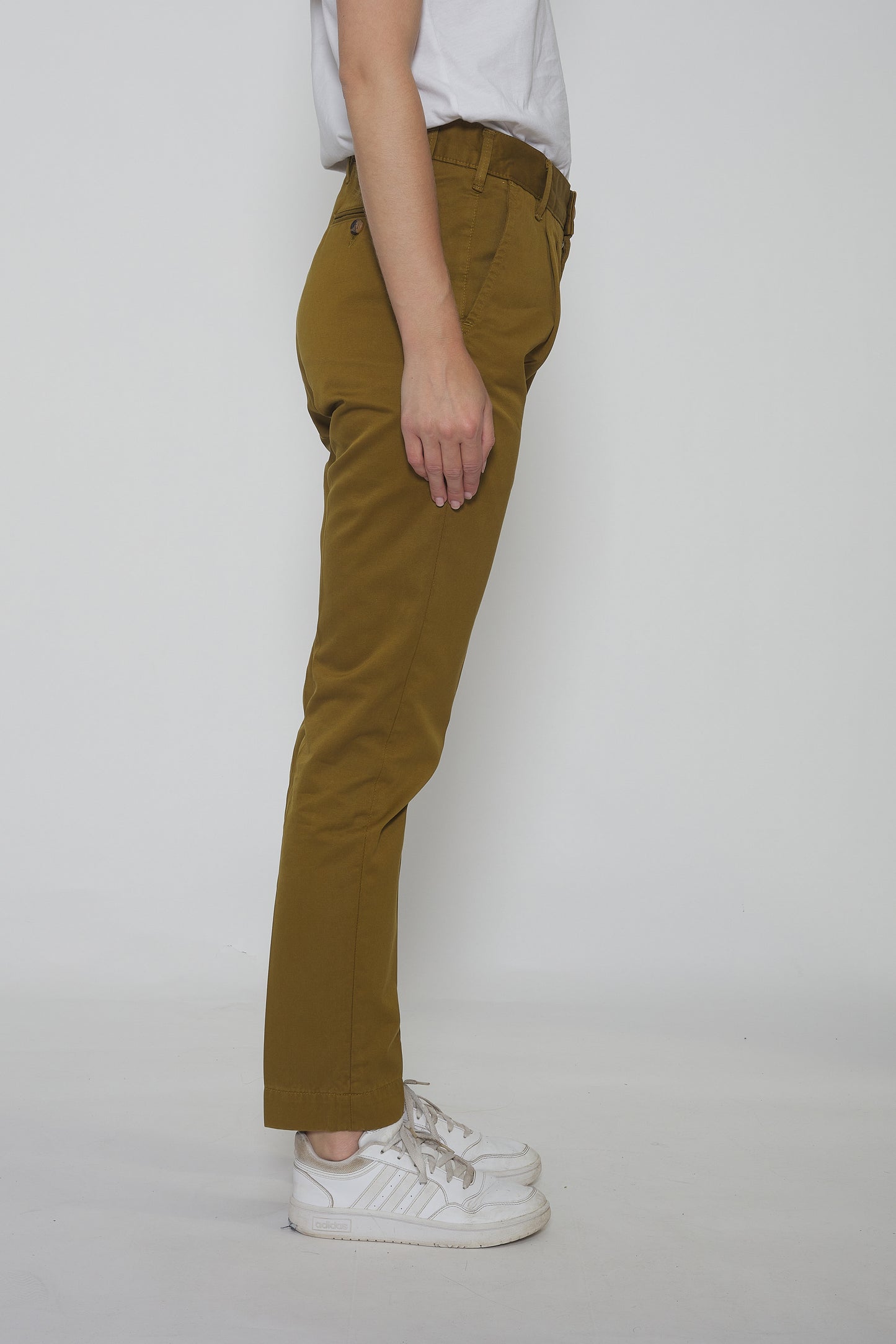 Pantalon à pinces en toile de coton vert olive