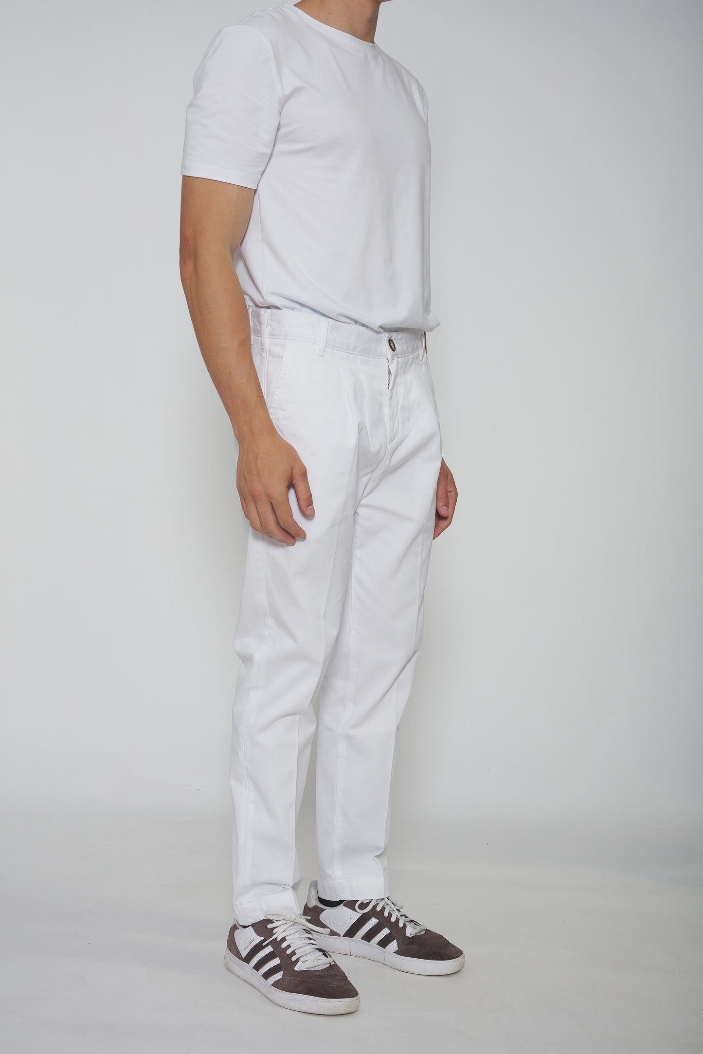 Pantalon à pinces en toile de coton blanc