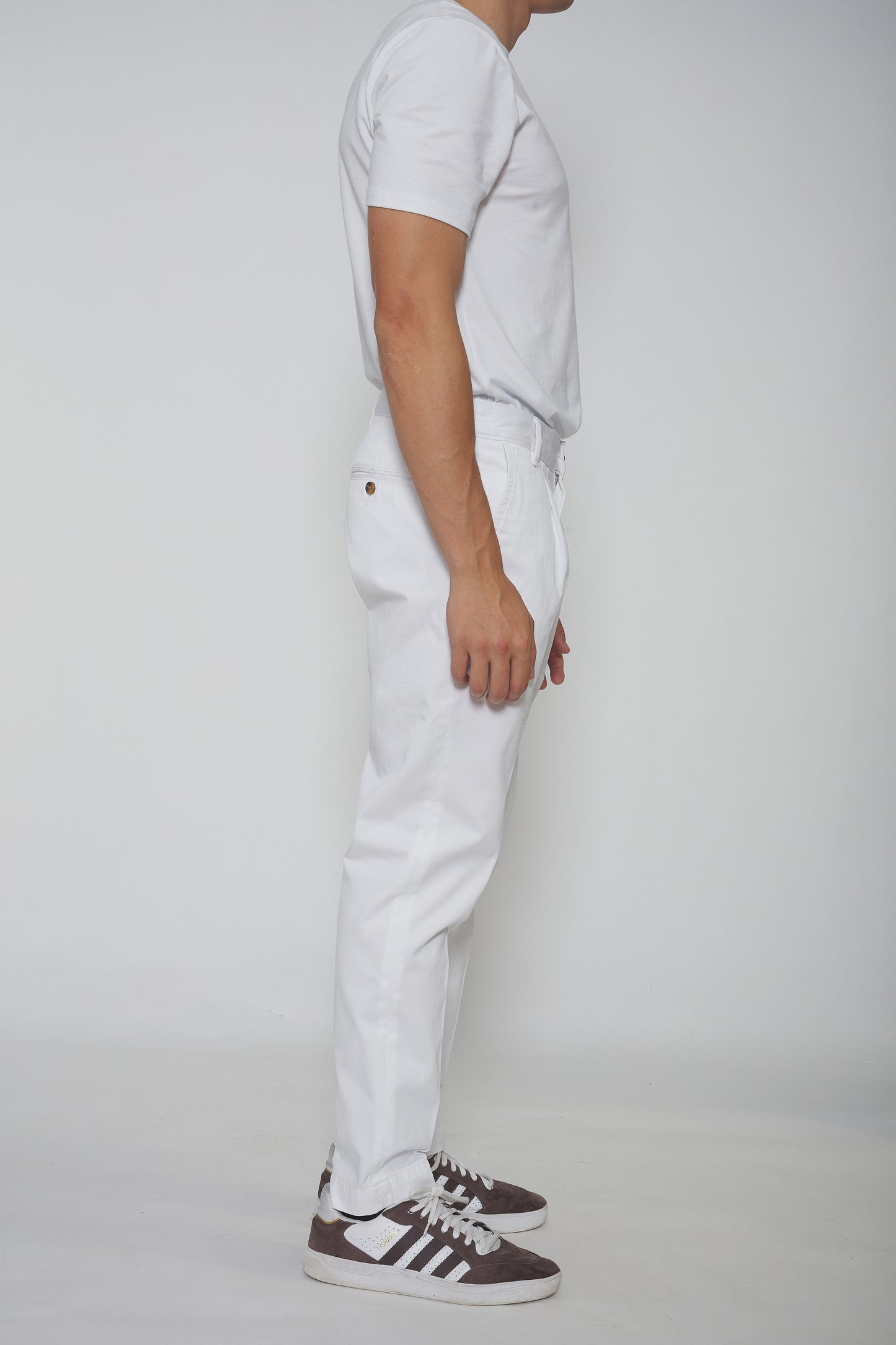 Pantalon à pinces en toile de coton blanc