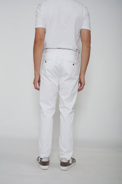 Pantalon à pinces en toile de coton blanc