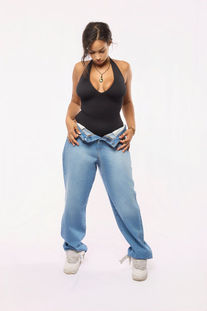 Jean Baggy Femme  Azur