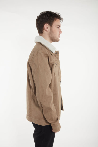 blouson à col denim marron