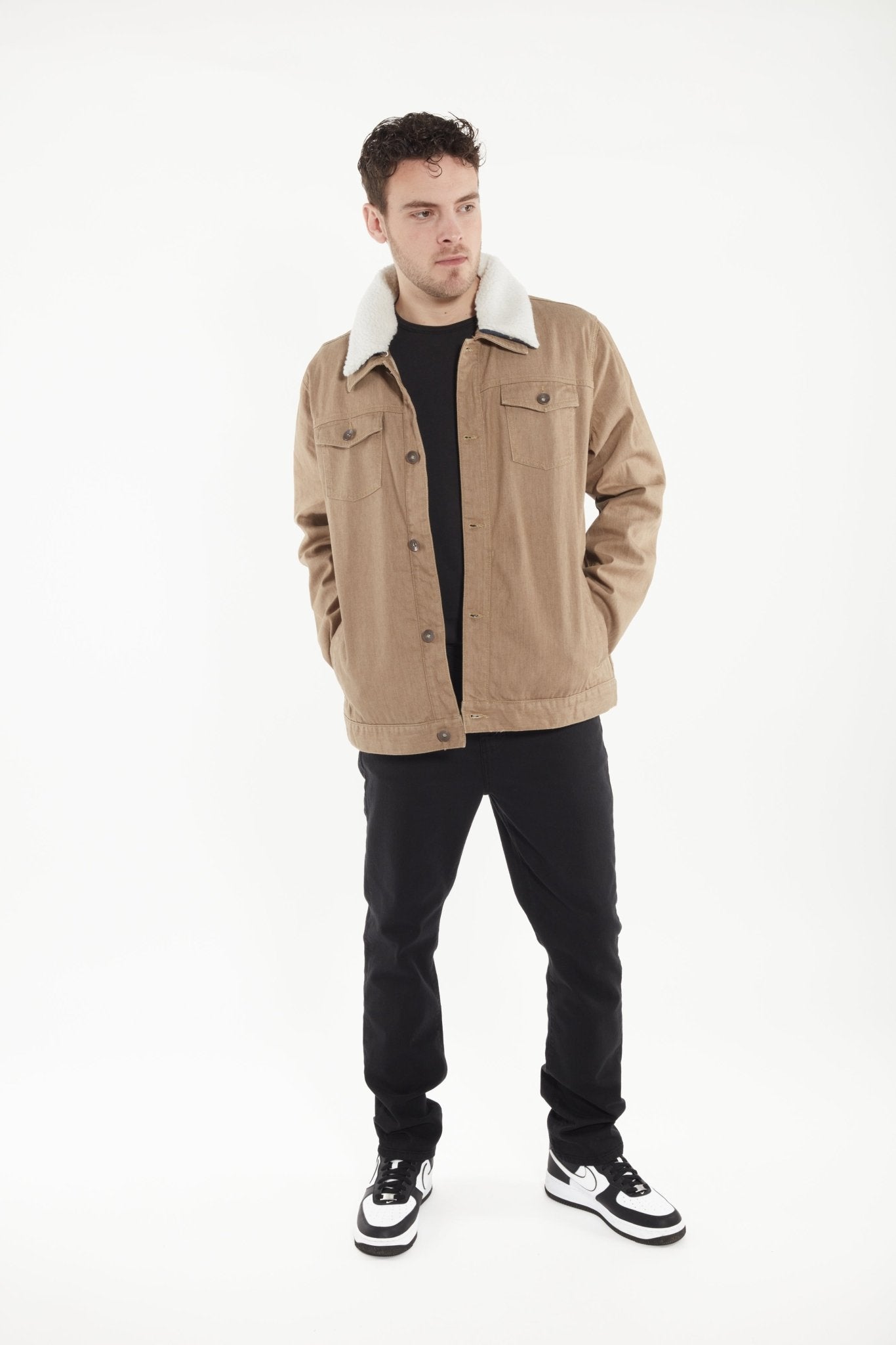 blouson à col denim marron