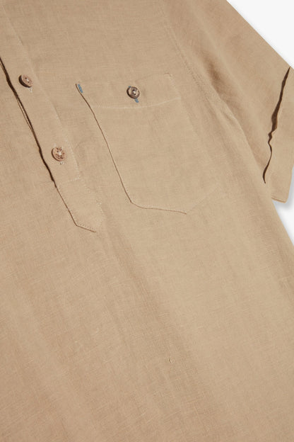 Chemise manches courtes col mao beige