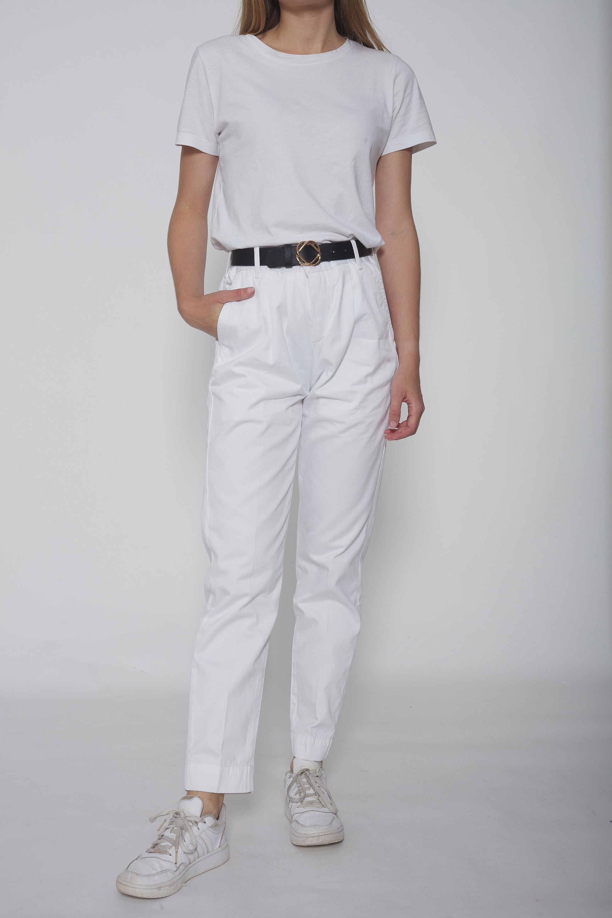 Pantalon à pinces en toile de coton blanc - Jamyas