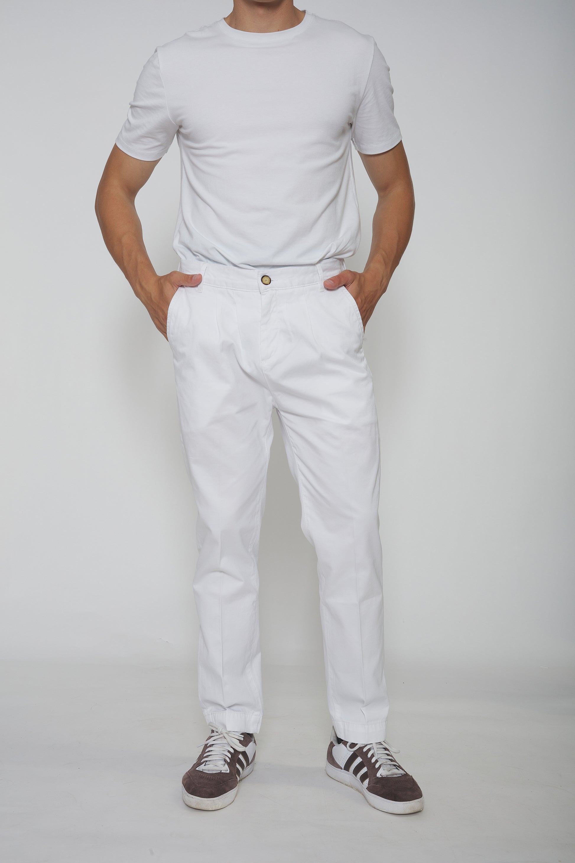 Pantalon à pinces en toile de coton blanc - Jamyas