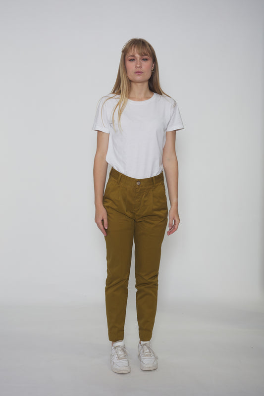 Pantalon à pinces en toile de coton vert olive - Jamyas