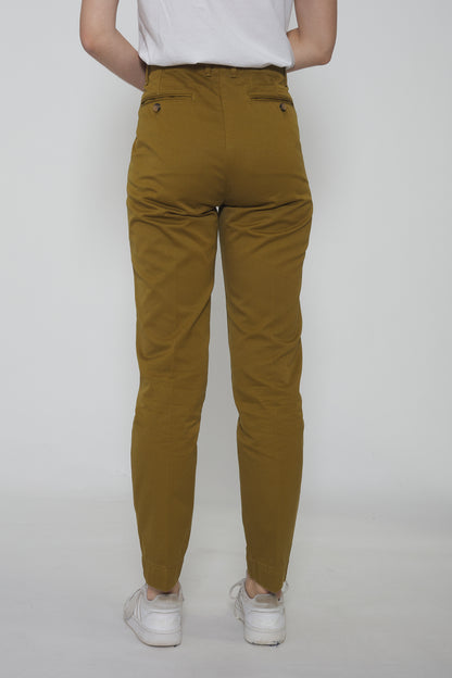 Pantalon à pinces en toile de coton vert olive - Jamyas